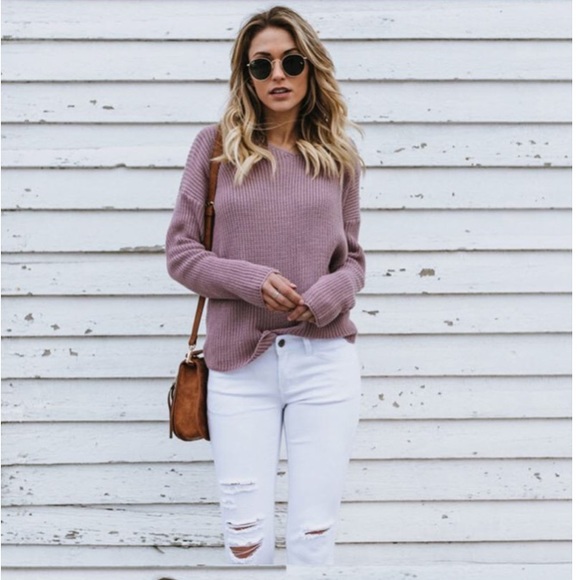 NEW (M & L) Purple Sweater V Neck Open w/ Bow - Picture 5 of 7